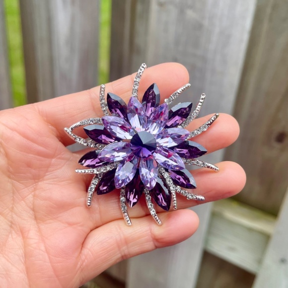Large Purple Rhinestone Brooch Large Rhinestone Pin - Picture 4 of 5